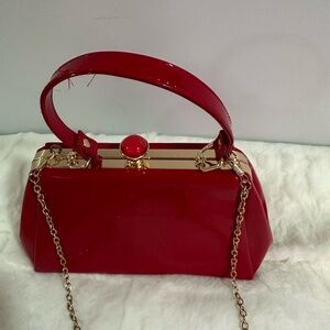Glossy Red Clutch with Gold Accents